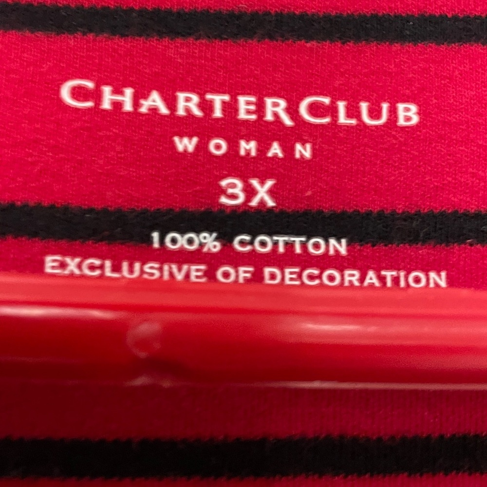 Charter Club Red and Black Striped Dog Beaded Top in Size 3X - Picture 3 of 7